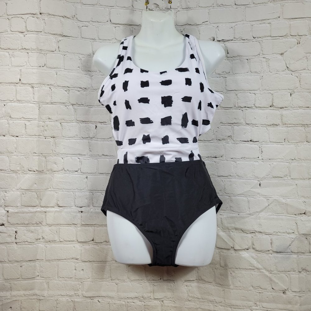 Black And White Block One-Piece Swimsuit